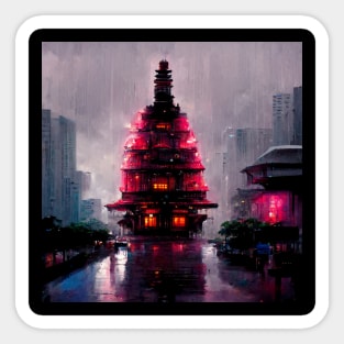 Neon Temple - Cyberpunk Cityscapes Sticker